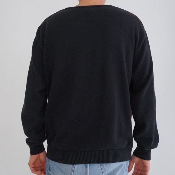 Vintage '90S Tosani Black Maroon Eclectic Grandpa 100% Cotton V-Neck Sweater M - Picture 2 of 10